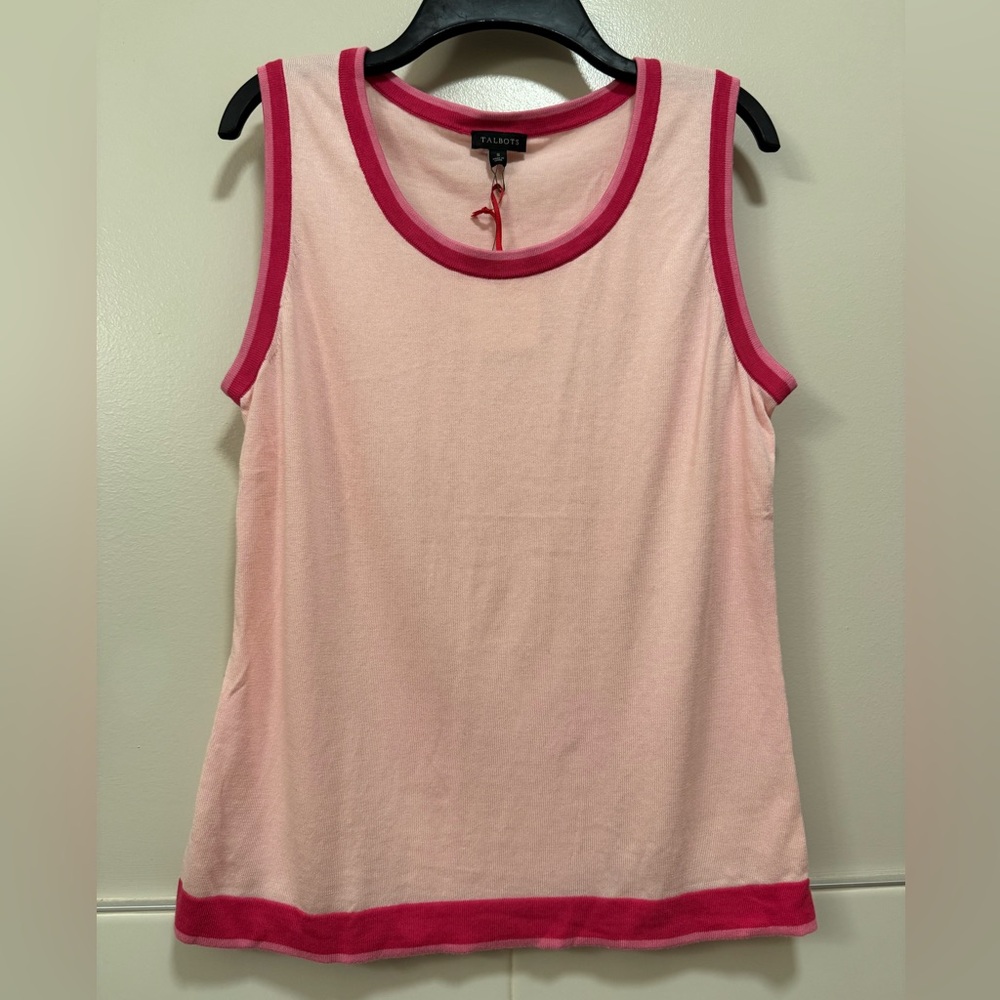NWT Talbots Women's Light Pink Tank Top with Red Trim